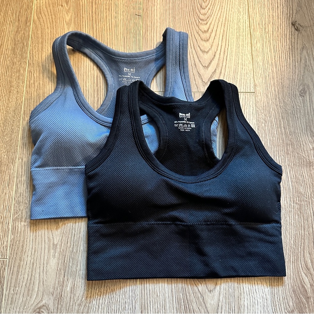 Profit Seamless Set of 2 Black & Blue Racerback Longline Sports Bras Size Medium